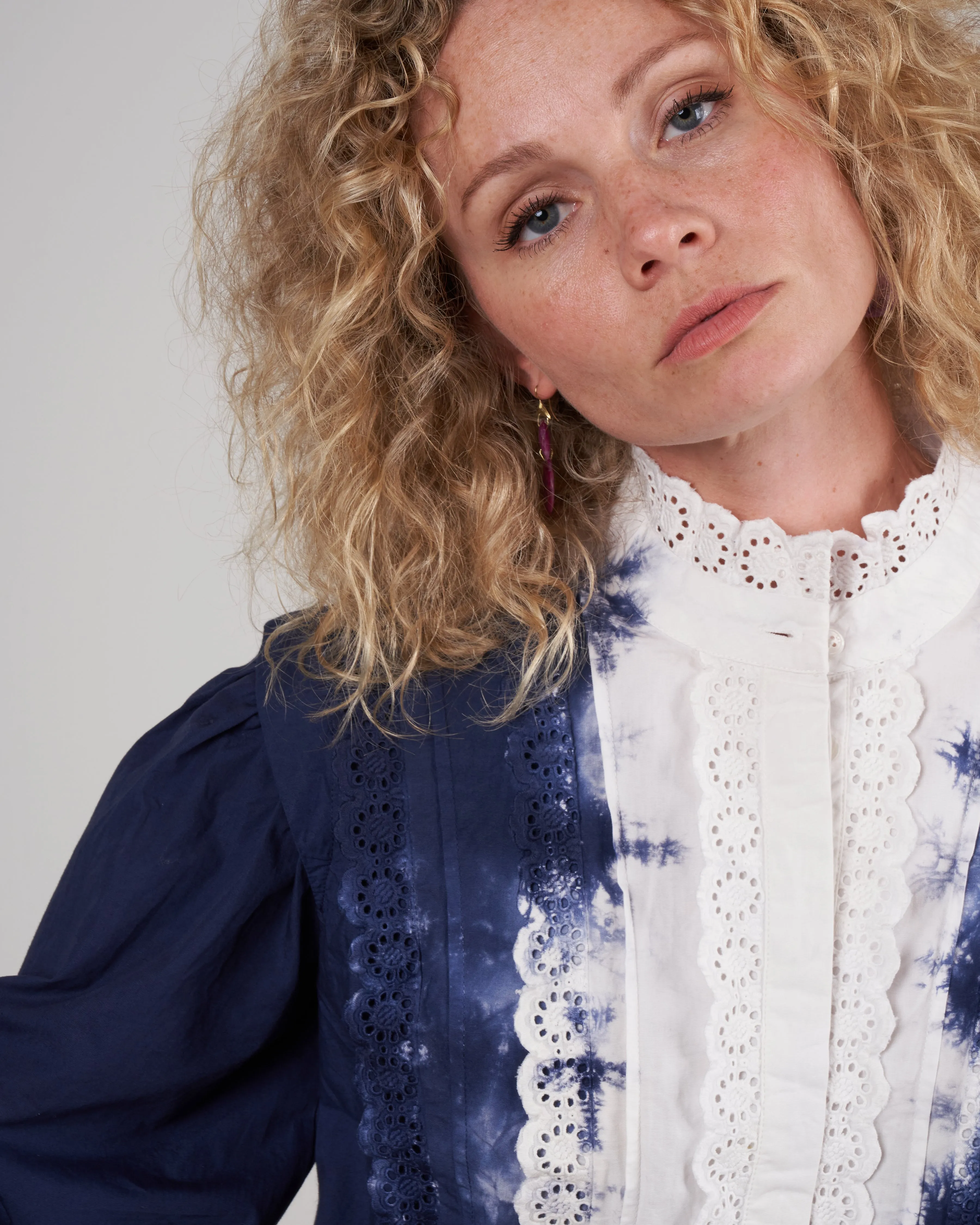 everlyn l/slv blouse  - indigo indigo