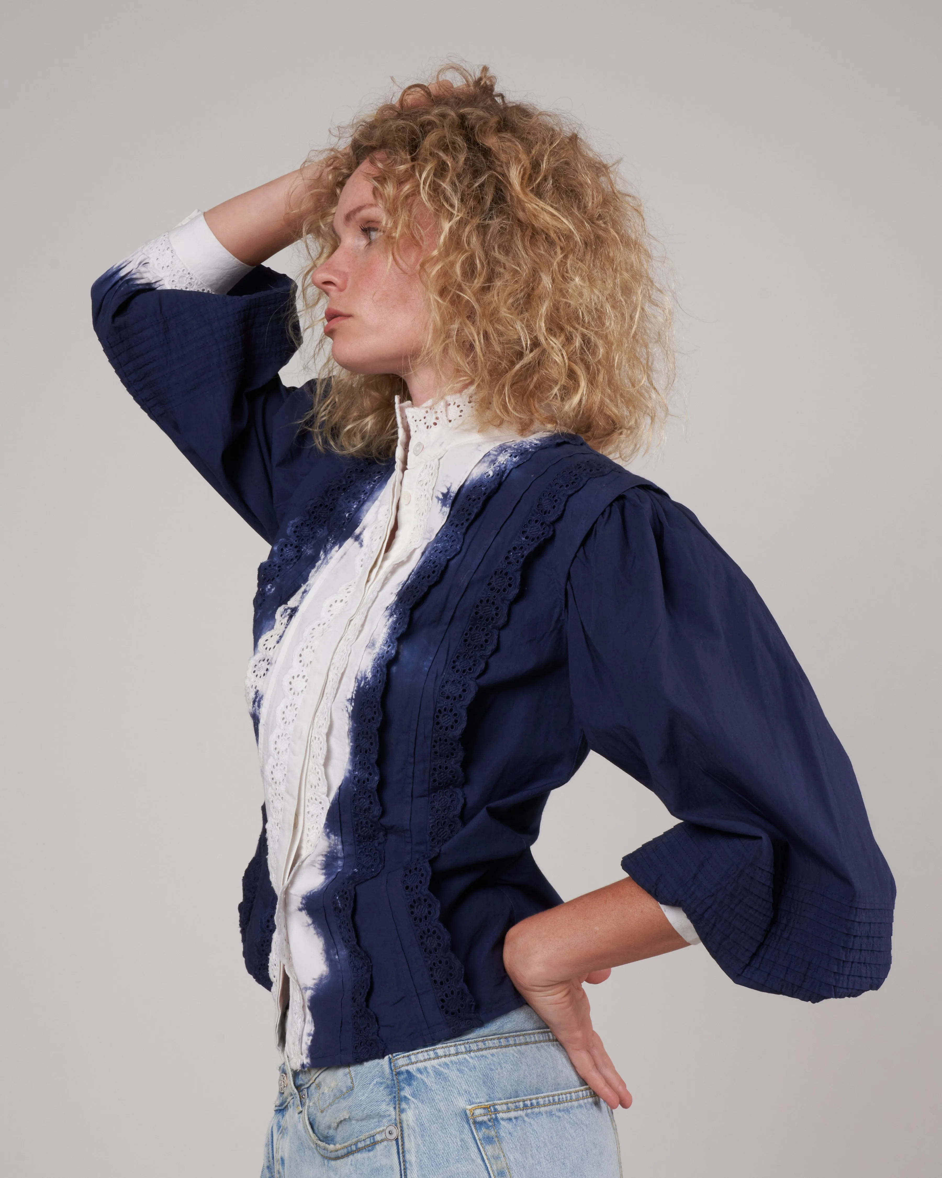 everlyn l/slv blouse  - indigo indigo