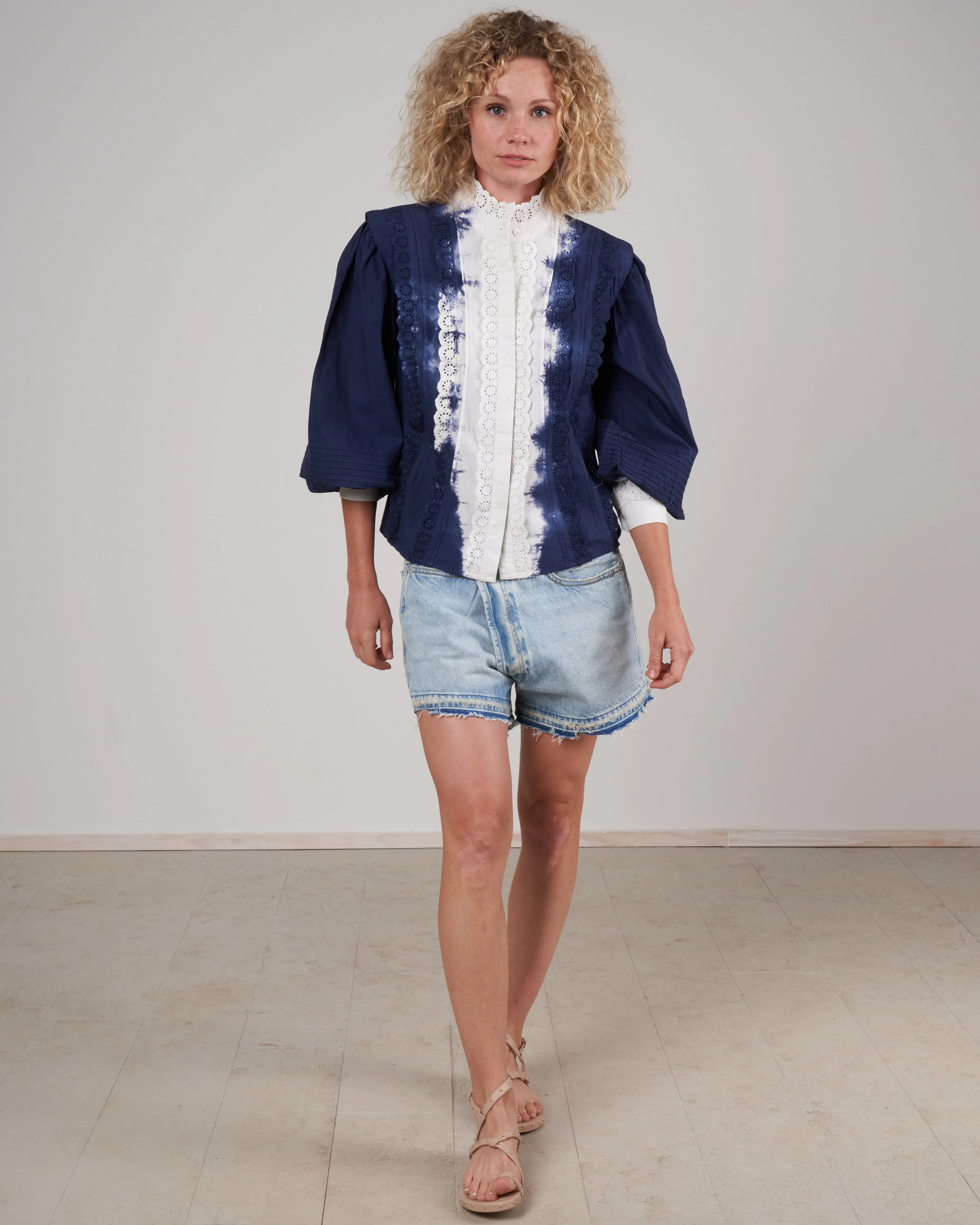 everlyn l/slv blouse  - indigo indigo