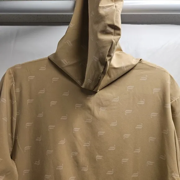 Fabletics windbreaker pull over neutral tan creme logo jacket hooded athletic M