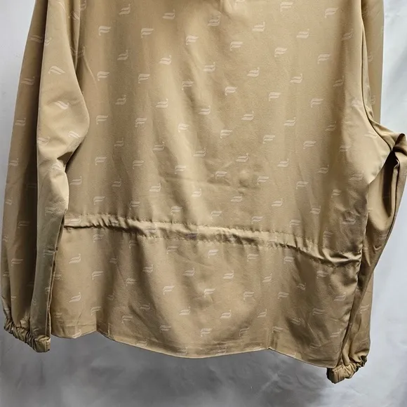 Fabletics windbreaker pull over neutral tan creme logo jacket hooded athletic M