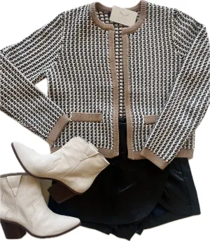 FC78xdt Oatmeal/Black Knit Cardigan