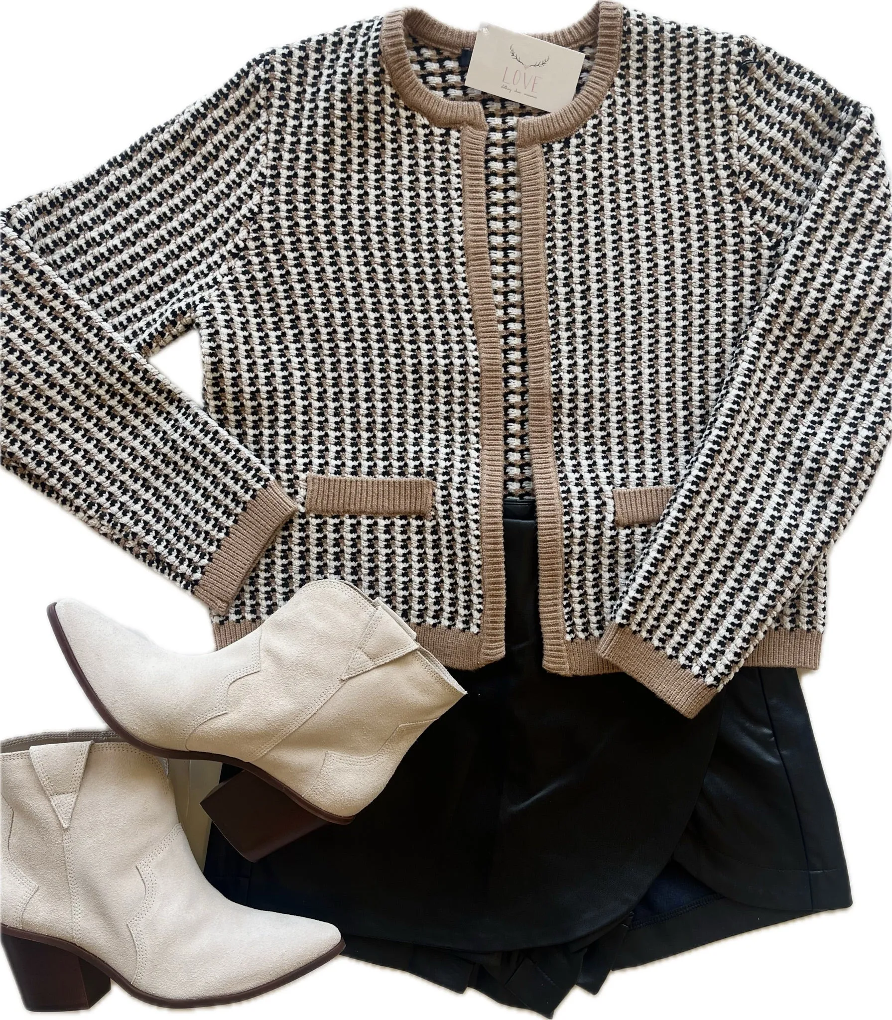 FC78xdt Oatmeal/Black Knit Cardigan