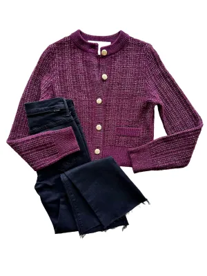 FC8VFF Purple & Gold Tweed Knit Cardigan