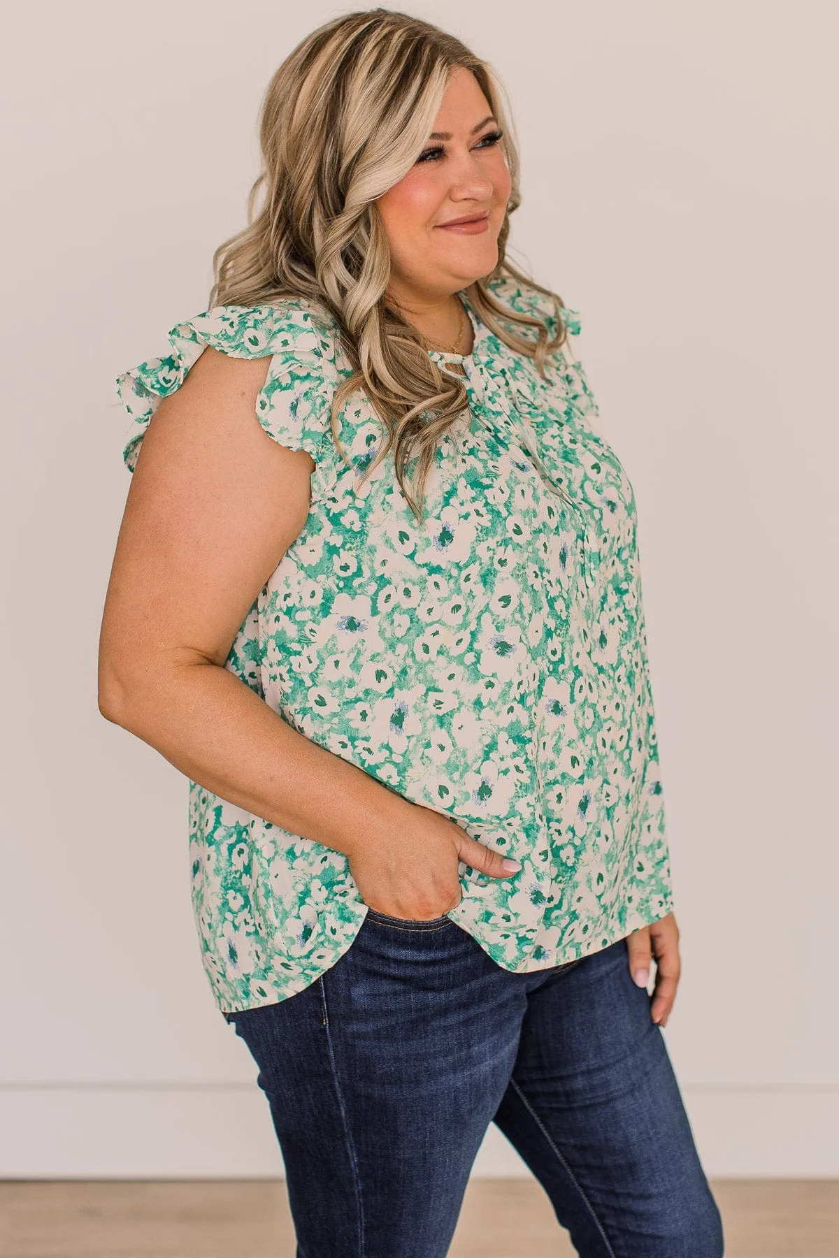 Feel Your Love Floral Blouse- Green & Ivory