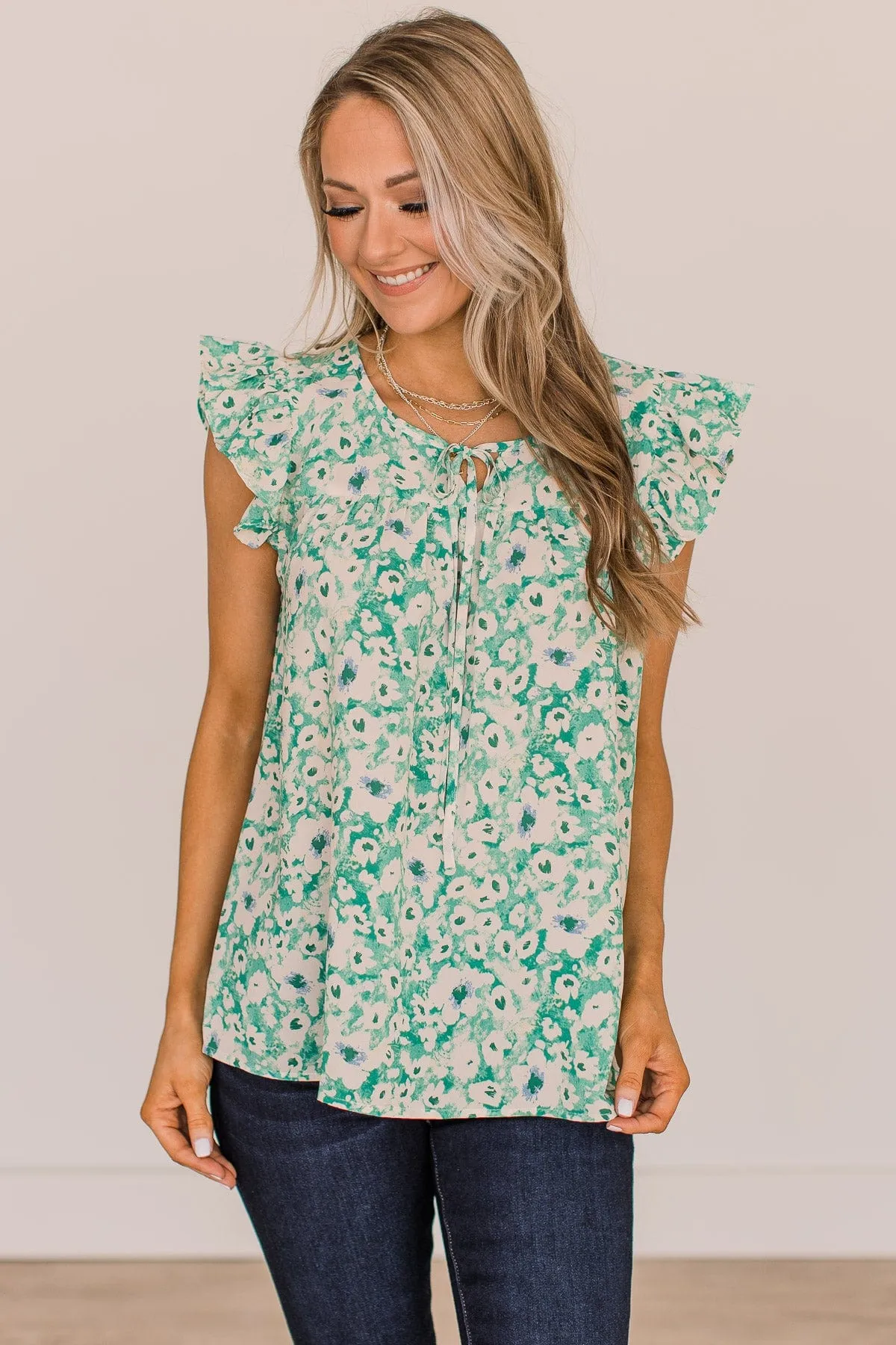 Feel Your Love Floral Blouse- Green & Ivory