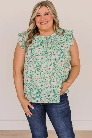Feel Your Love Floral Blouse- Green & Ivory