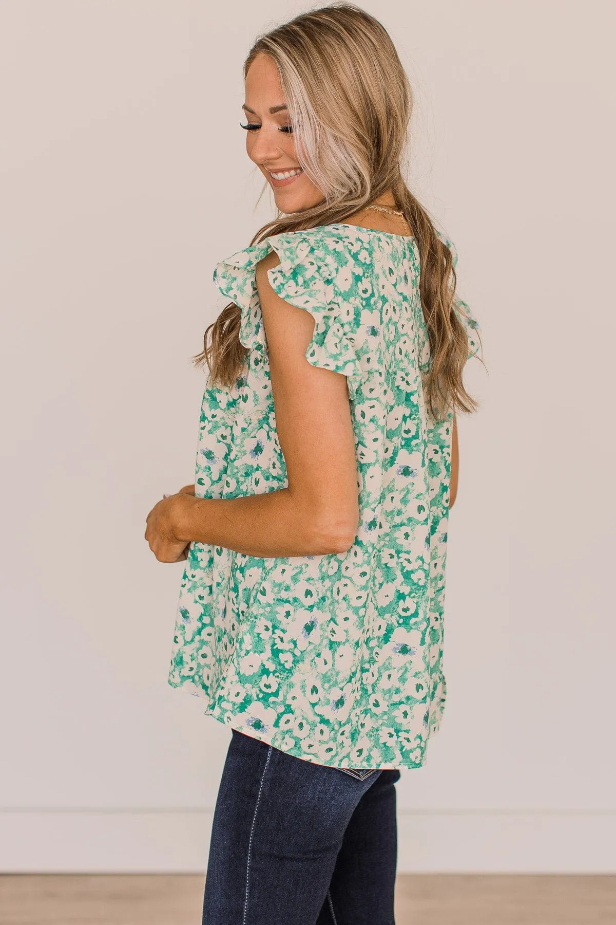Feel Your Love Floral Blouse- Green & Ivory