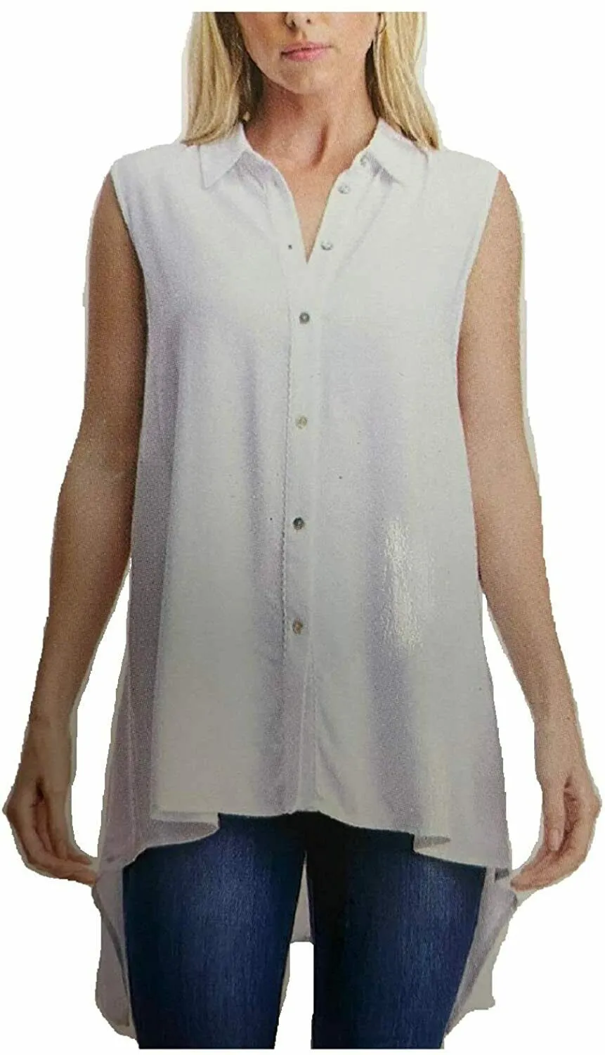 Fever Women's Sleeveless Button Up Blouse White XXL