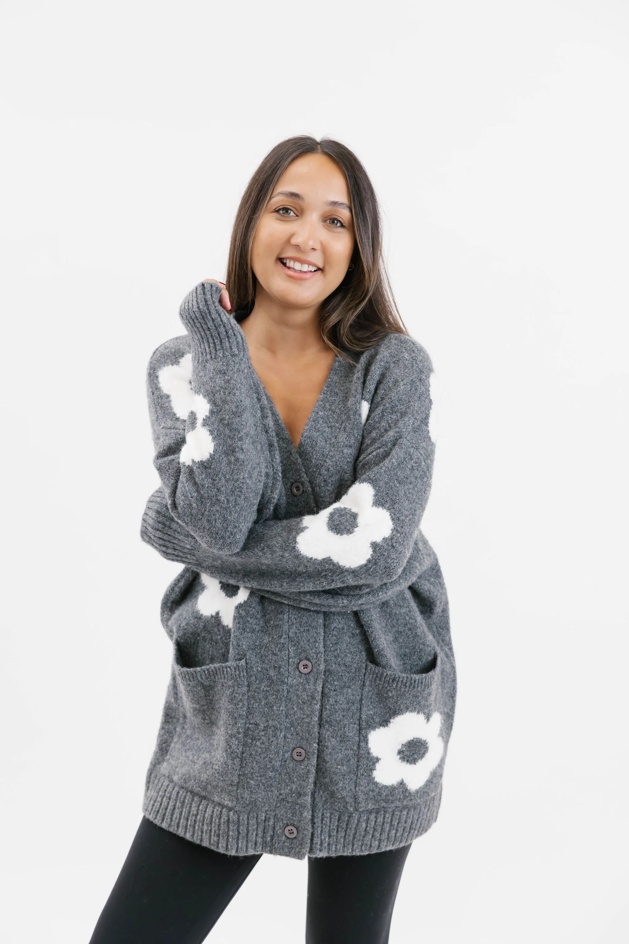 Flora Cardigan in Heather Charcoal Combo