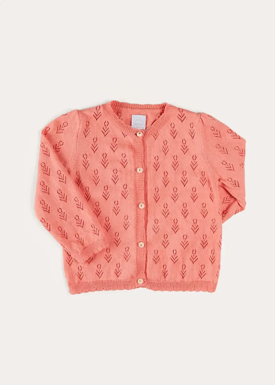Floral Openwork Cotton Cardigan in Pink (2-10yrs)