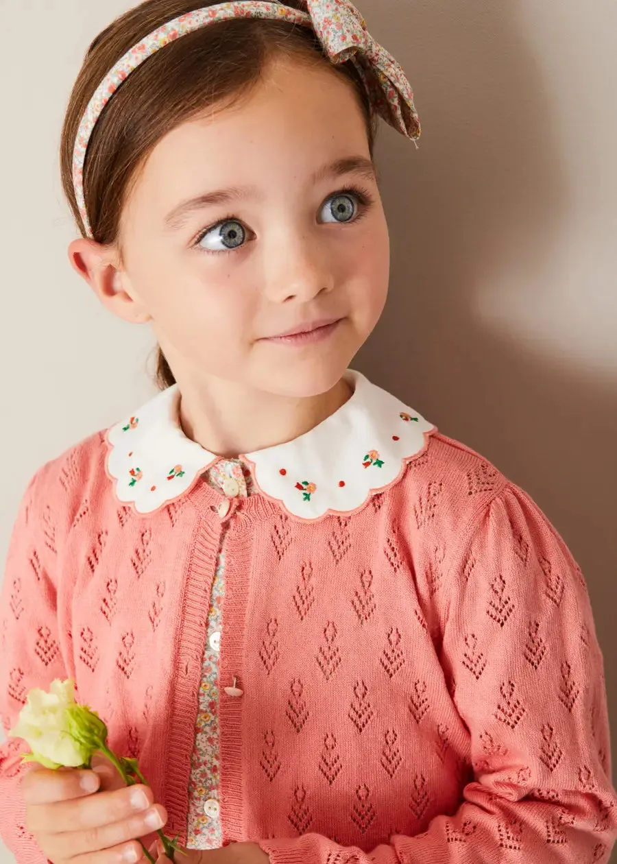 Floral Openwork Cotton Cardigan in Pink (2-10yrs)