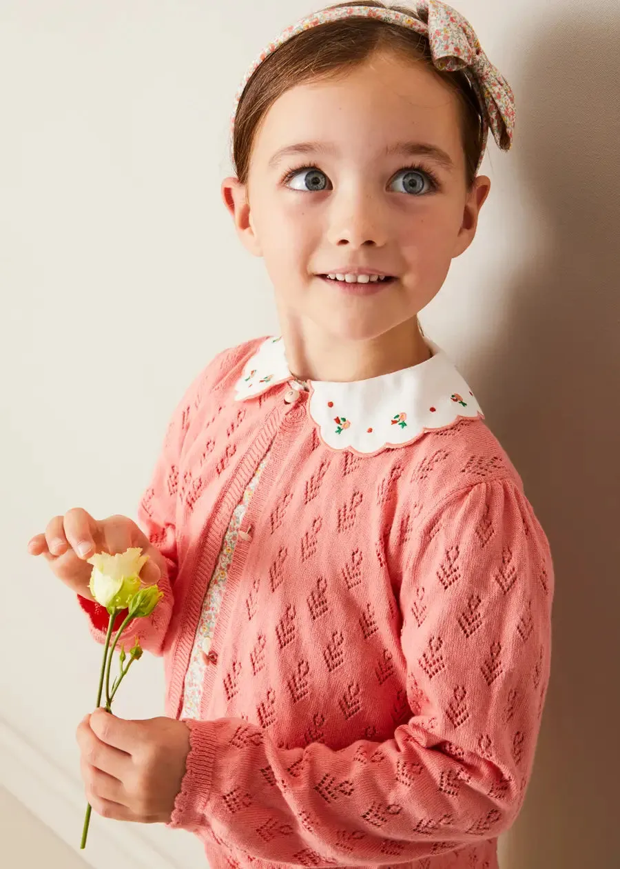 Floral Openwork Cotton Cardigan in Pink (2-10yrs)