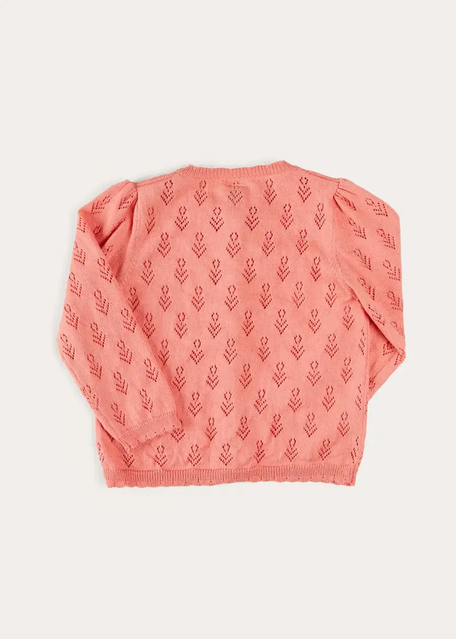 Floral Openwork Cotton Cardigan in Pink (2-10yrs)