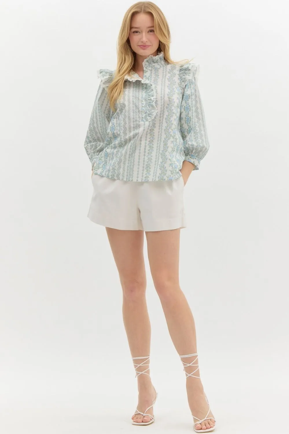 Floral Puff Sleeved Top {Blue}