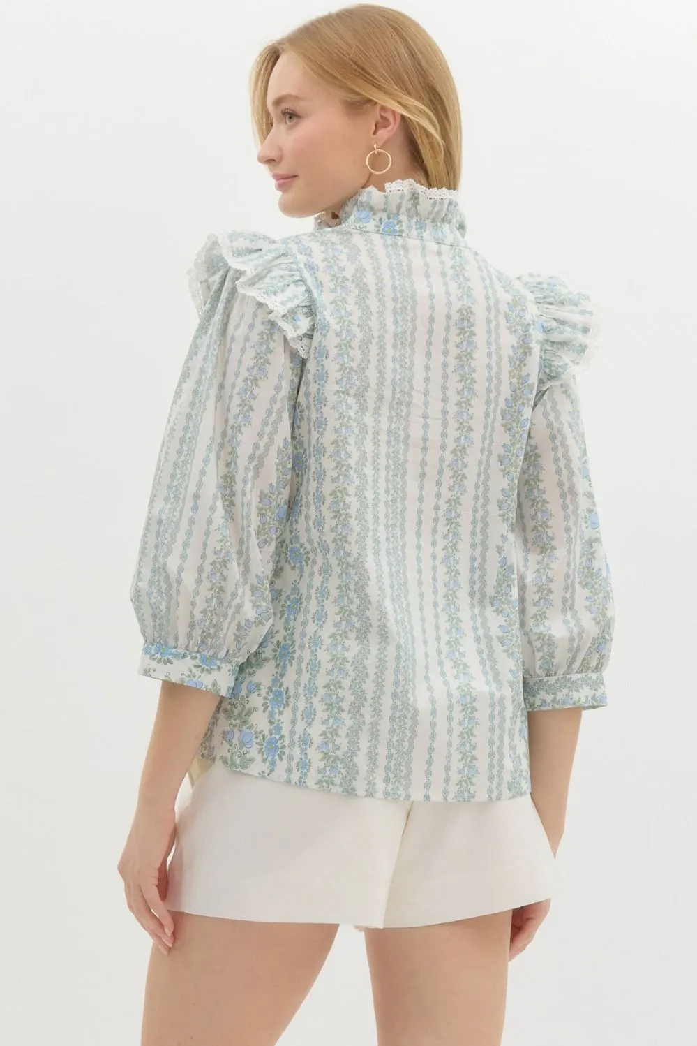 Floral Puff Sleeved Top {Blue}