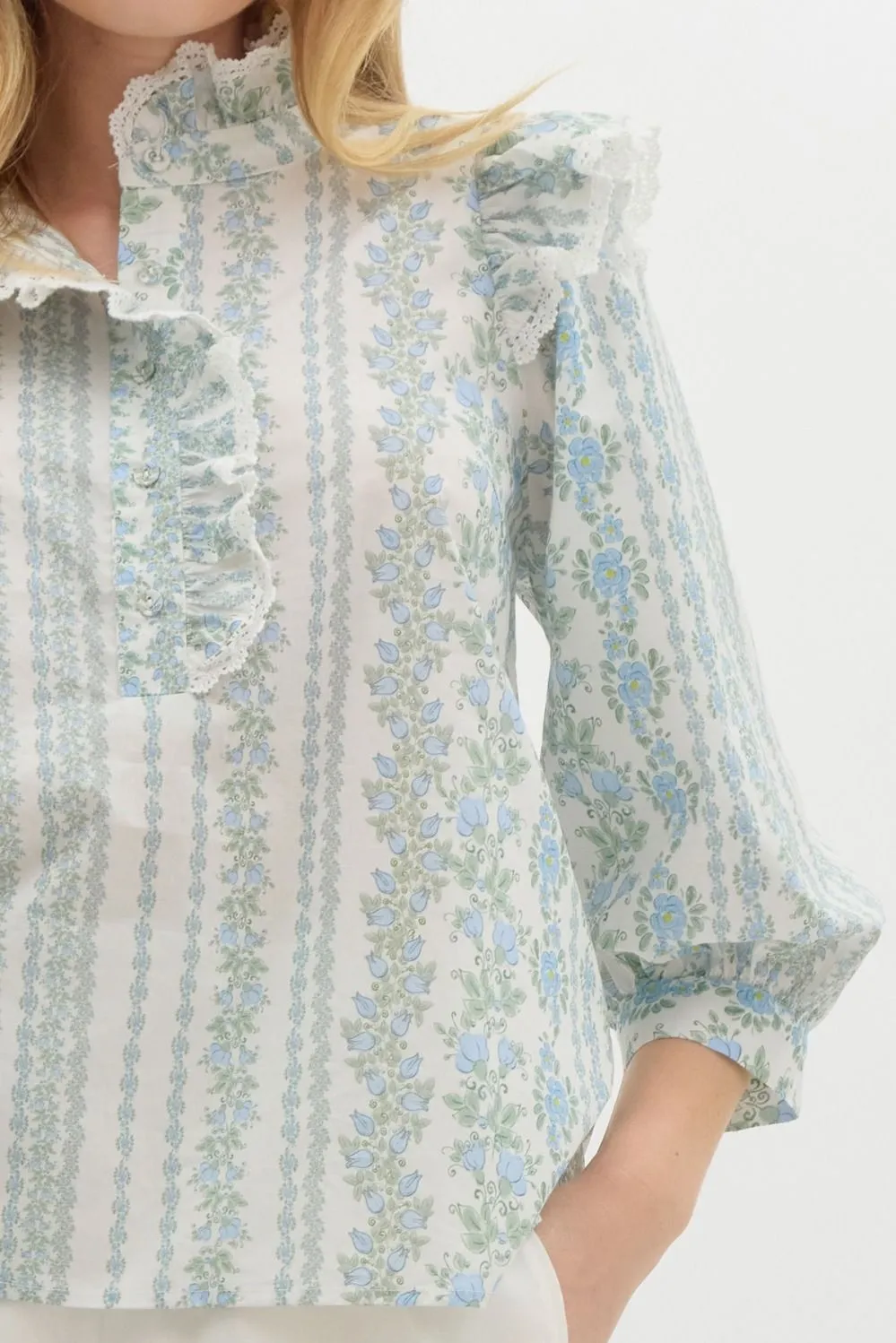 Floral Puff Sleeved Top {Blue}
