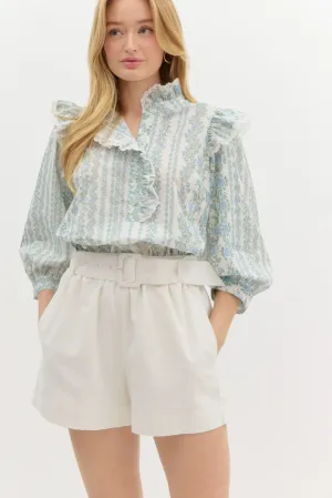 Floral Puff Sleeved Top {Blue}