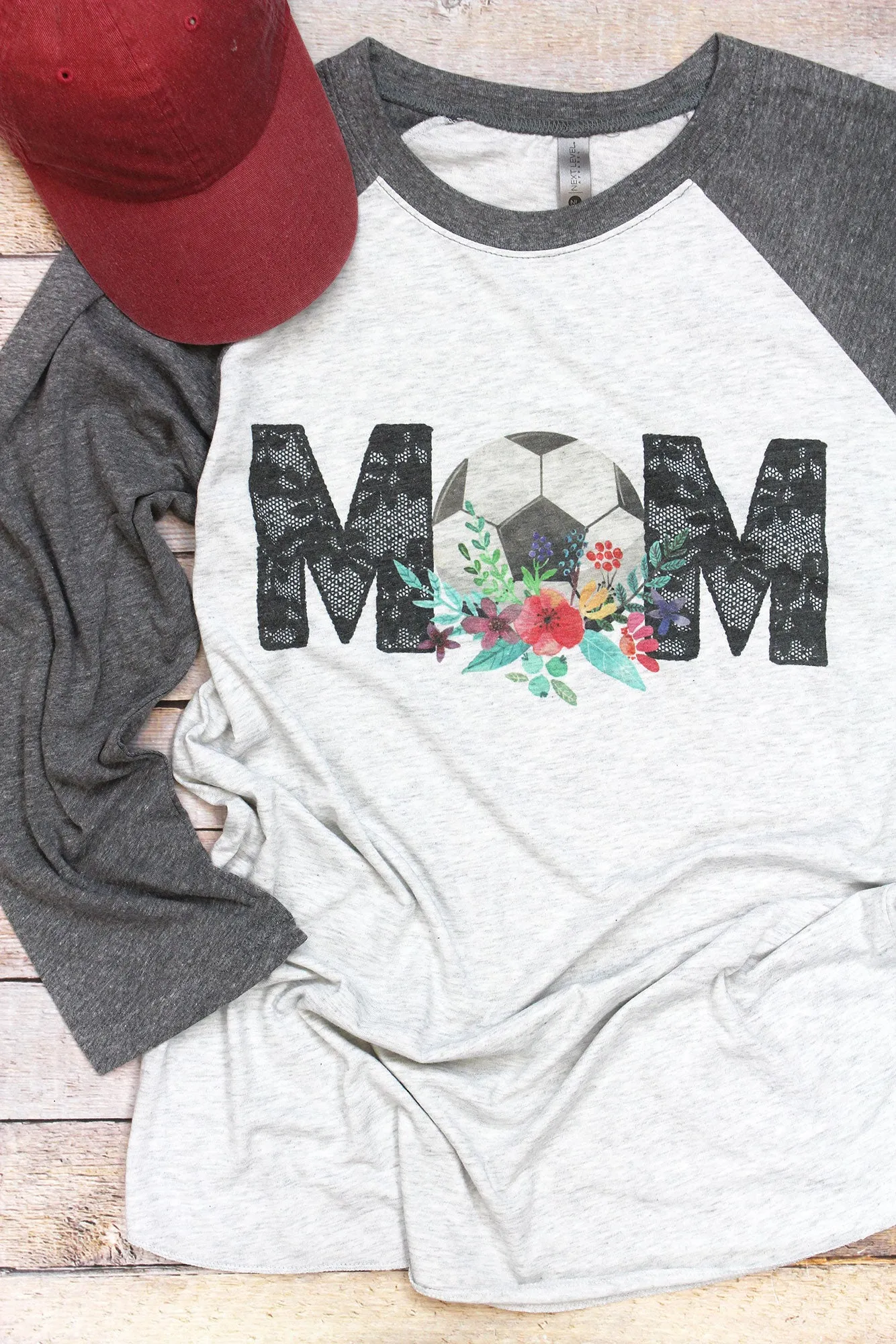 Floral Soccer Mom Tri-Blend Unisex 3/4 Raglan