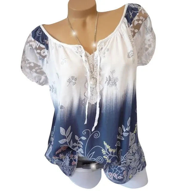 Floral Tie Lace Up Women Blouse