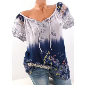 Floral Tie Lace Up Women Blouse