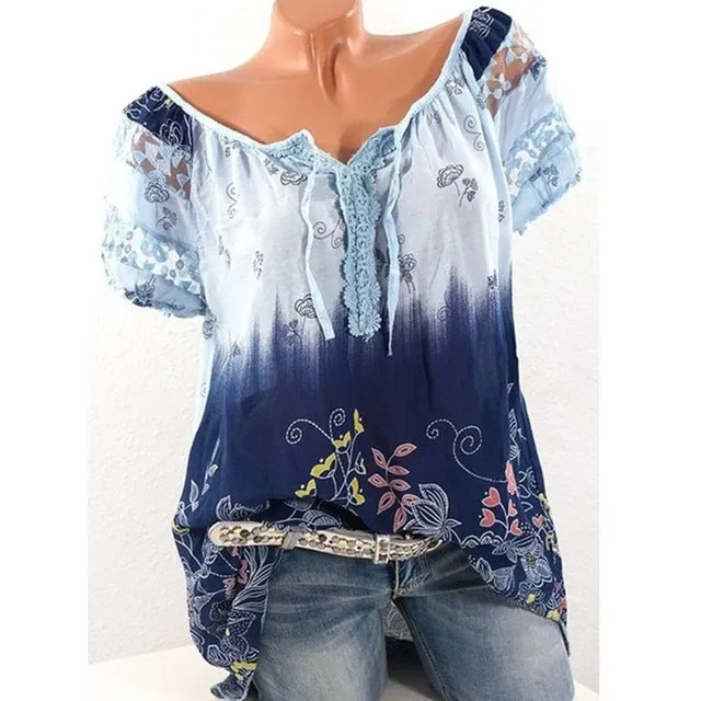 Floral Tie Lace Up Women Blouse