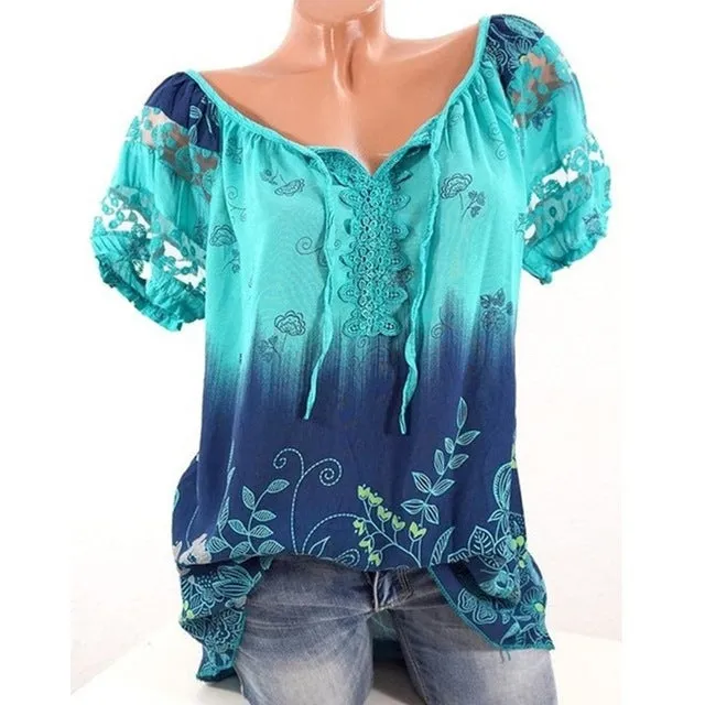 Floral Tie Lace Up Women Blouse