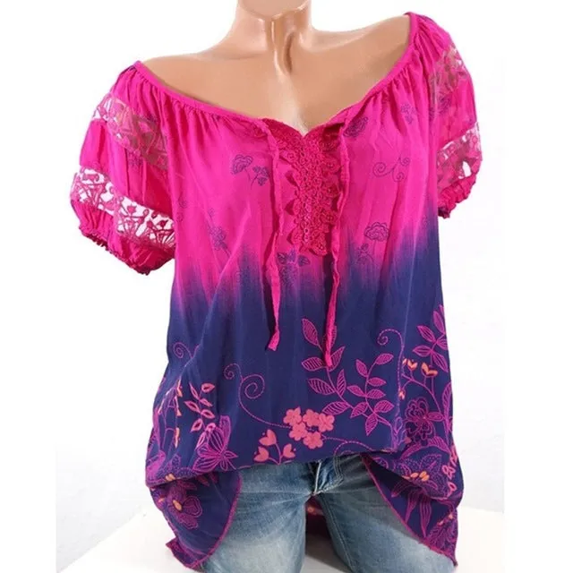 Floral Tie Lace Up Women Blouse