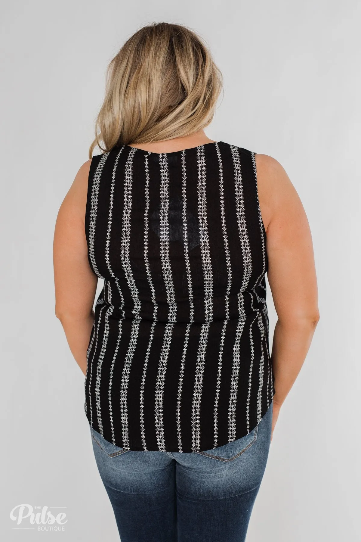 Focus On Me Tie & Button Tank Top- Black