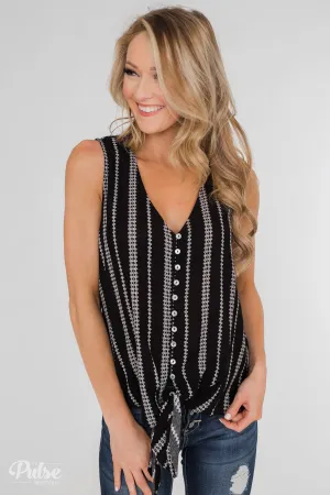 Focus On Me Tie & Button Tank Top- Black