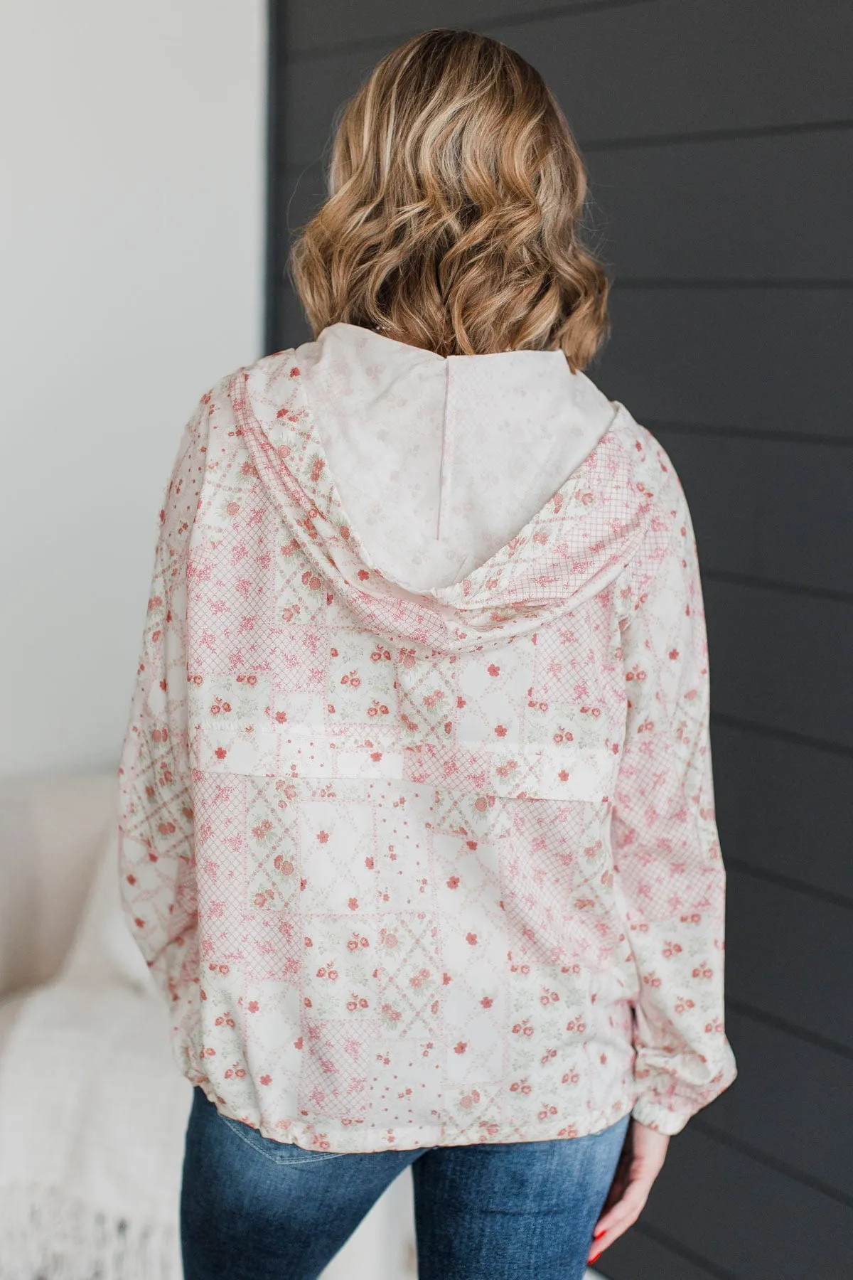 Fond Feelings Floral Windbreaker Jacket- Ivory & Pink