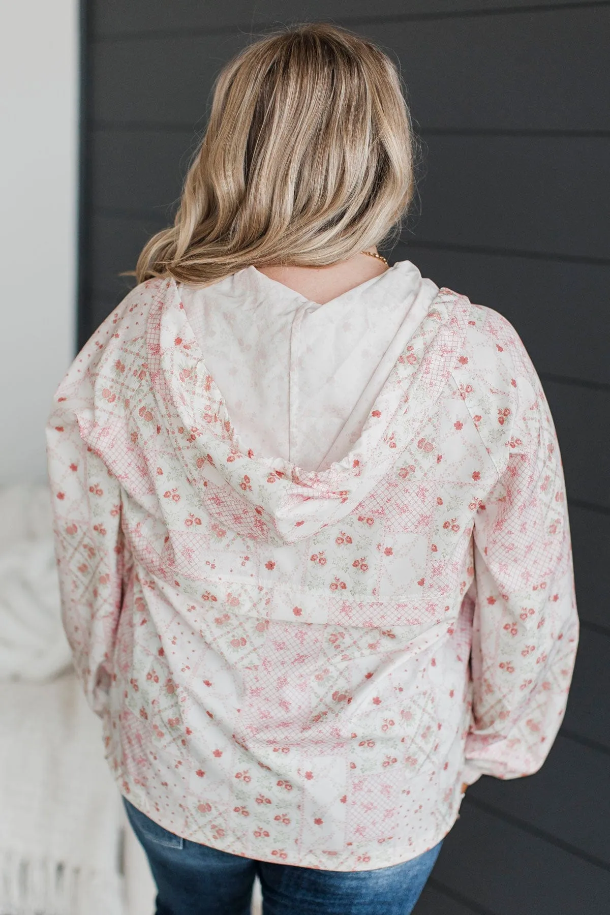 Fond Feelings Floral Windbreaker Jacket- Ivory & Pink