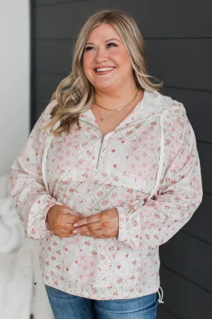 Fond Feelings Floral Windbreaker Jacket- Ivory & Pink