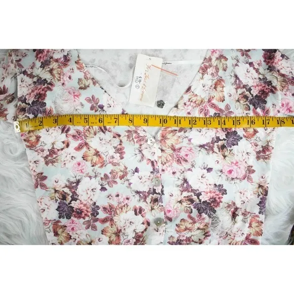 For Love and Lemons Floral Crop Distressed Knit Cardigan Sweater Small Madison