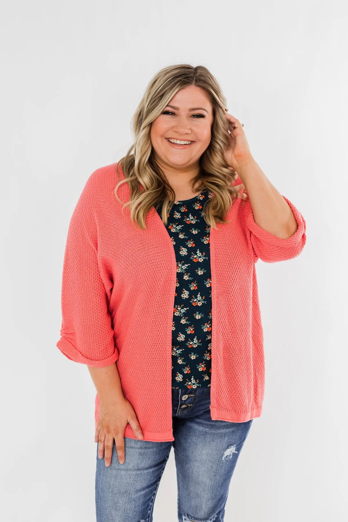 Forever On My Mind Knit Cardigan- Coral