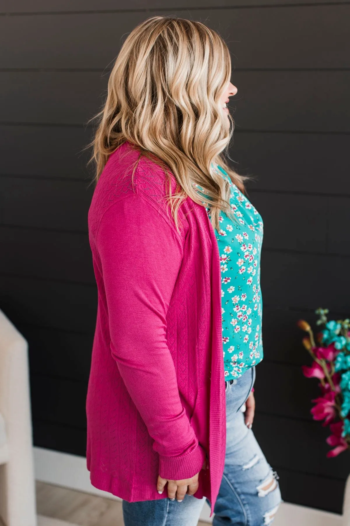 Found Myself Open Front Knit Cardigan- Hot Pink