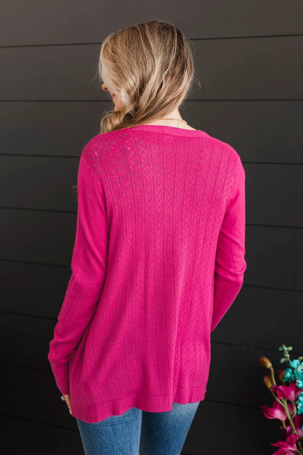 Found Myself Open Front Knit Cardigan- Hot Pink