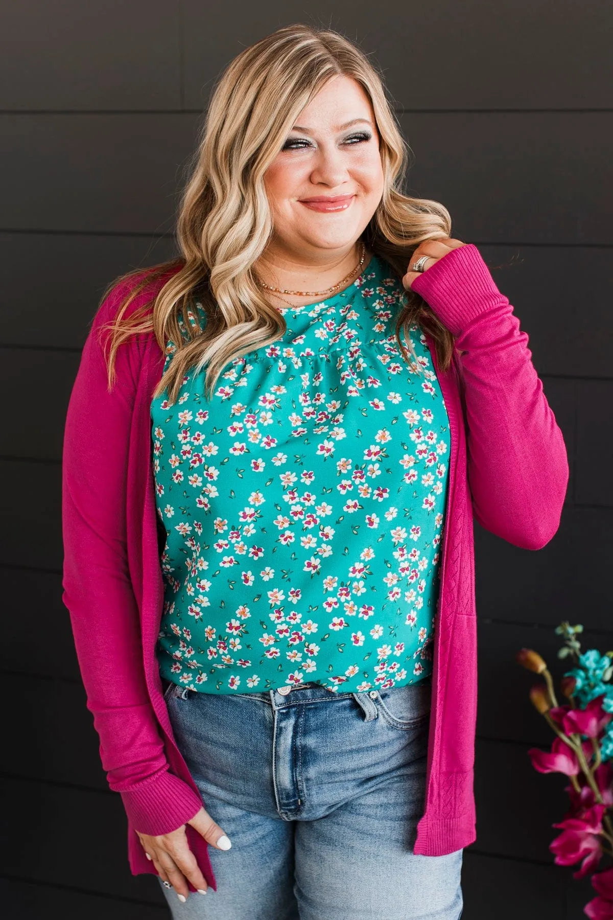 Found Myself Open Front Knit Cardigan- Hot Pink