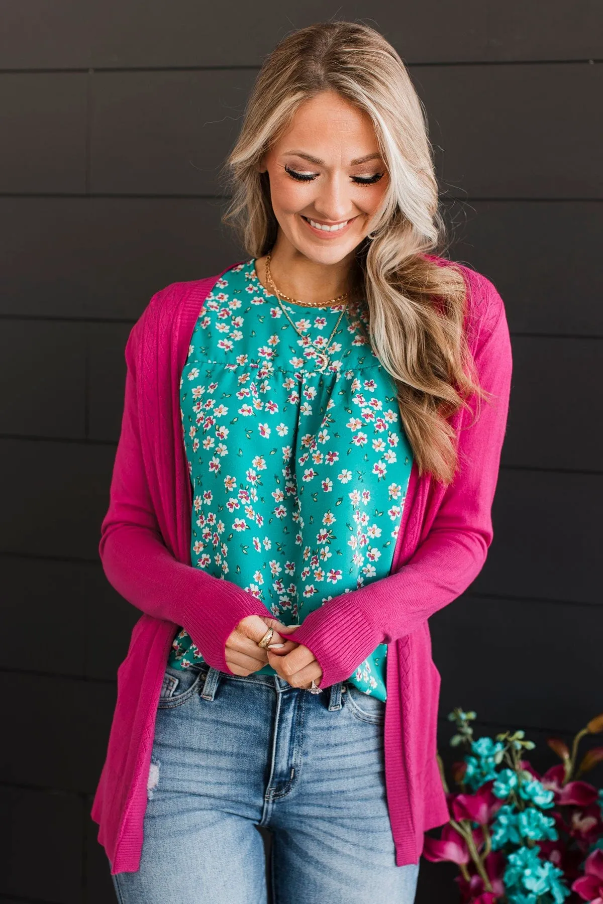Found Myself Open Front Knit Cardigan- Hot Pink