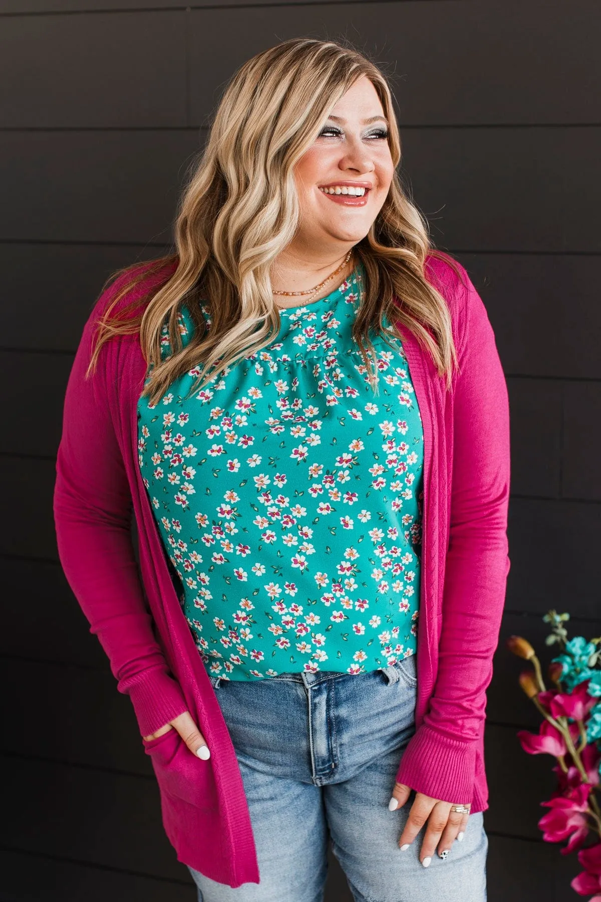 Found Myself Open Front Knit Cardigan- Hot Pink
