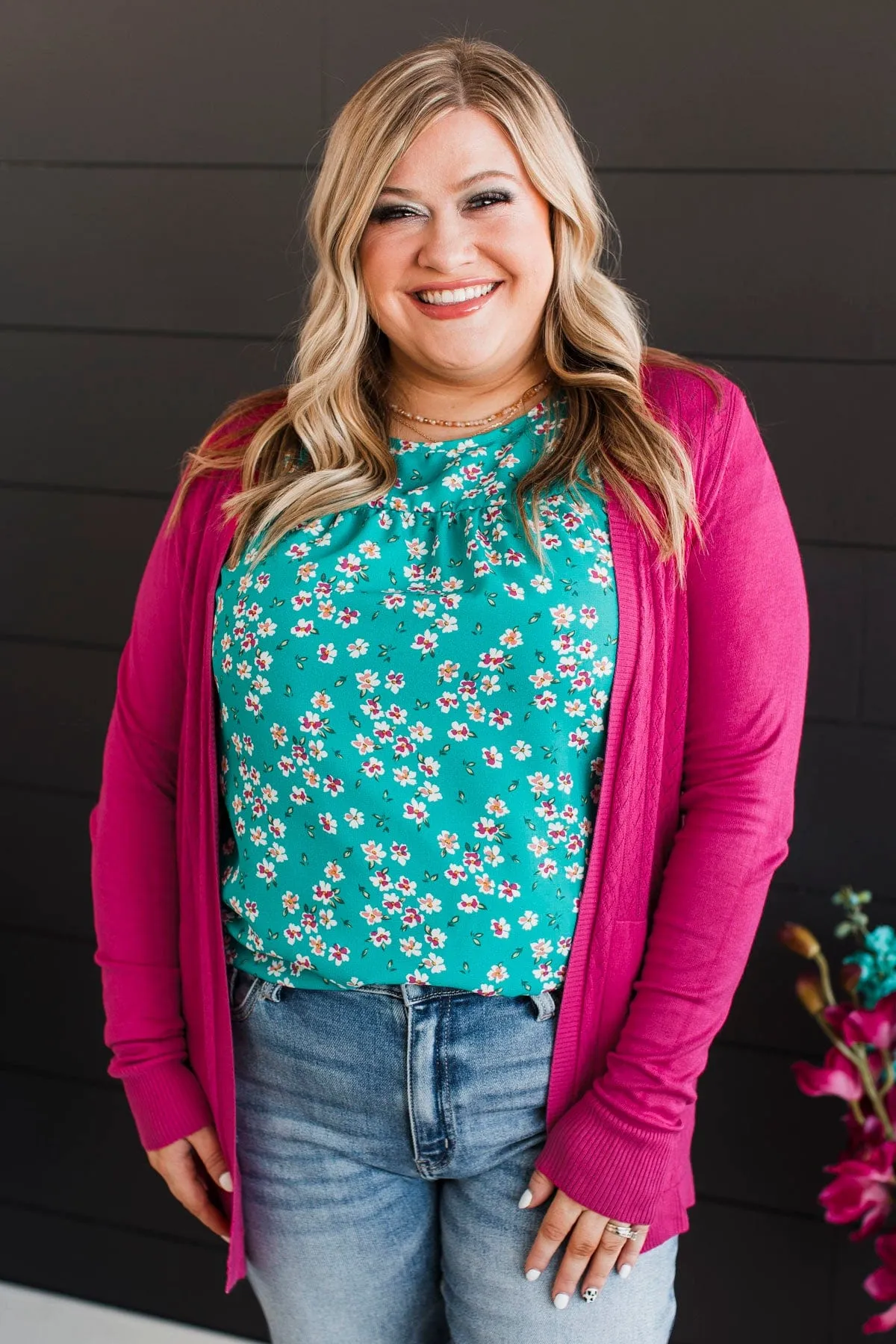 Found Myself Open Front Knit Cardigan- Hot Pink