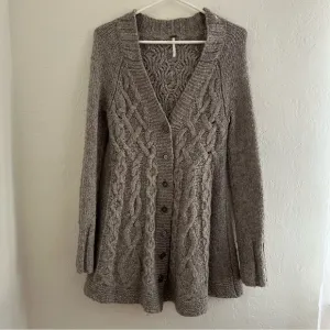 Free People Grey Pointelle Knit Button Down Cardigan XS