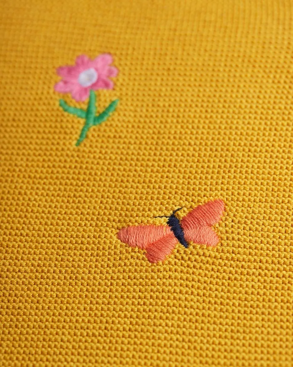 Frugi Maia Embroidered Cardigan, Bumblebee/Flowers- Organic Children's Clothing