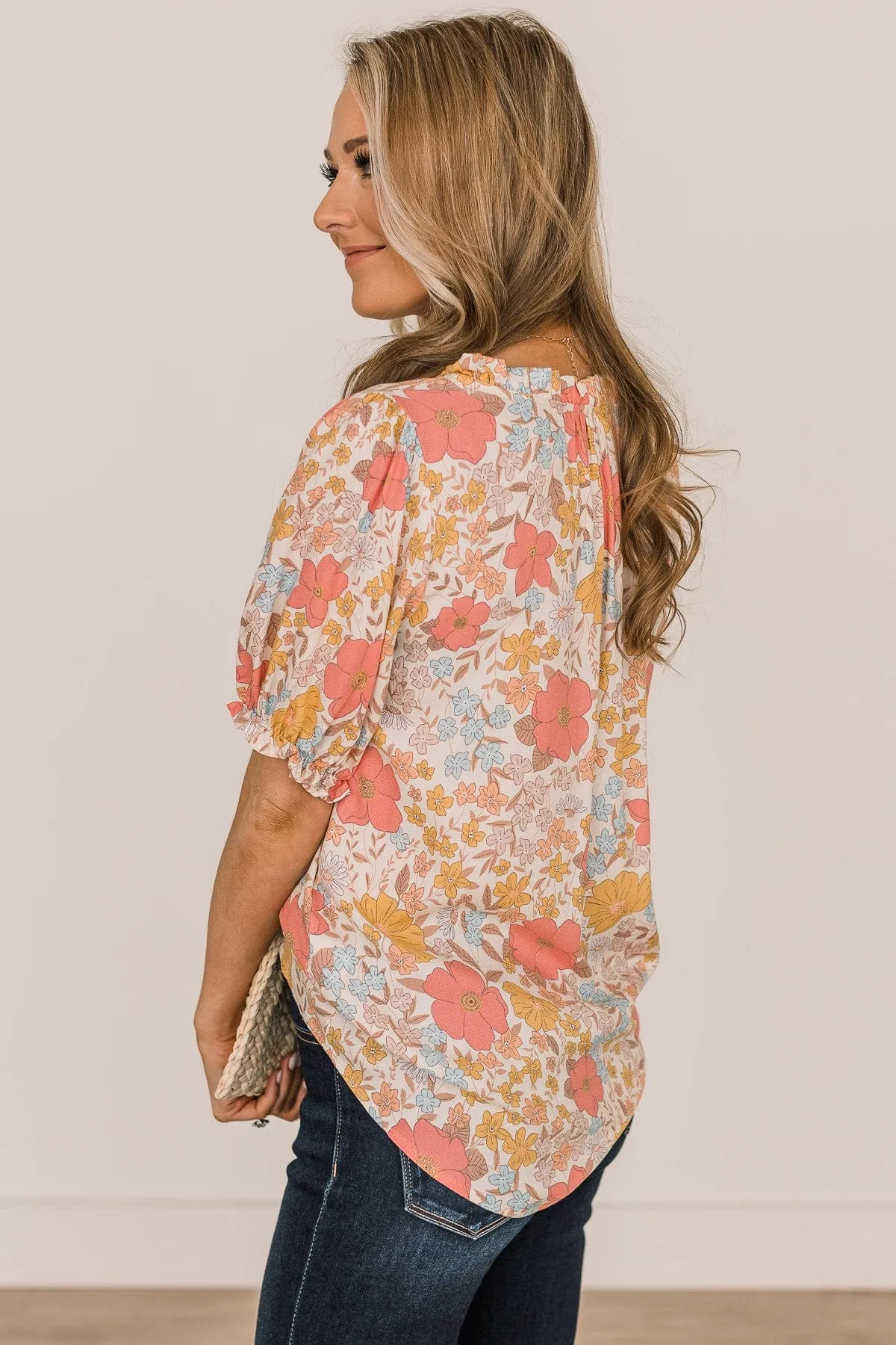 Full Of Happiness Floral Blouse- Cream & Pink