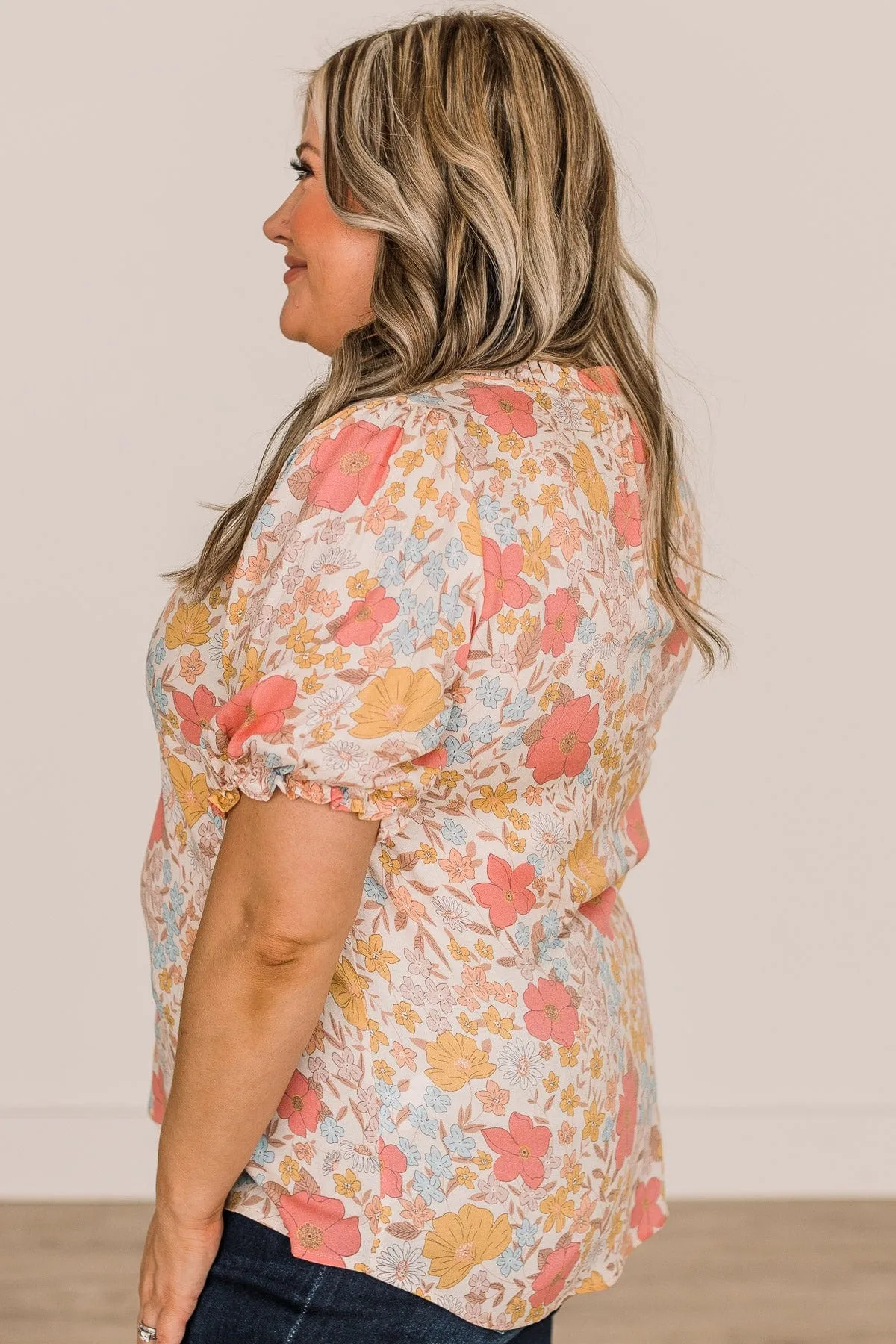 Full Of Happiness Floral Blouse- Cream & Pink