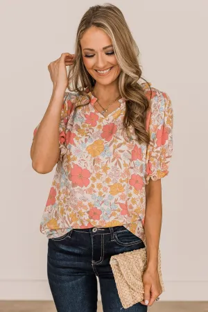 Full Of Happiness Floral Blouse- Cream & Pink