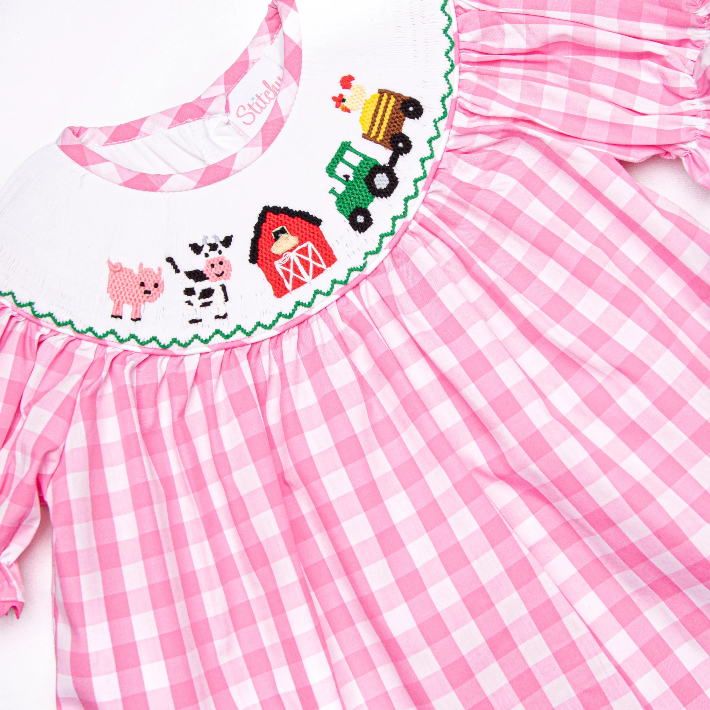 Fun at the Farm Smocked Legging Set, Pink Check