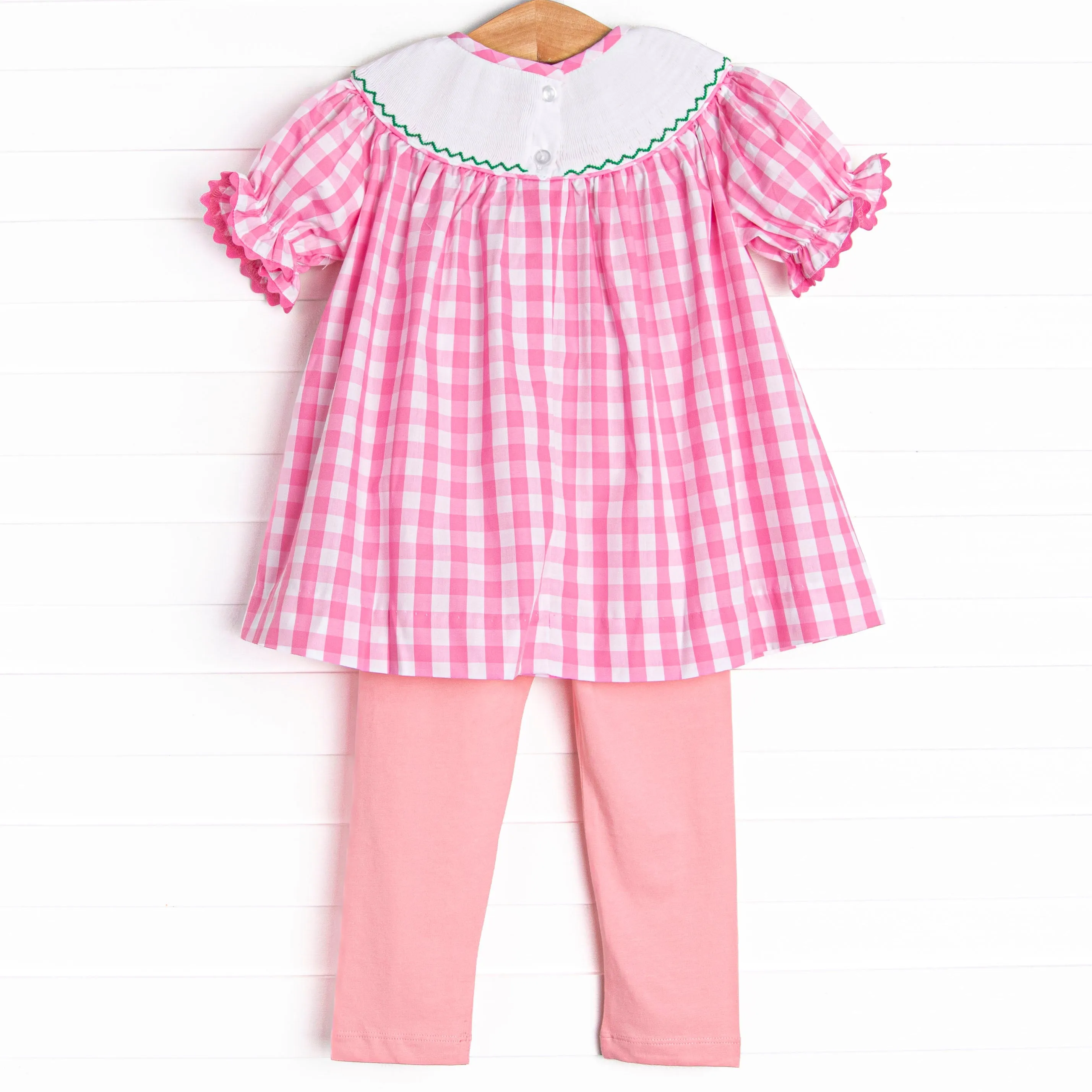 Fun at the Farm Smocked Legging Set, Pink Check