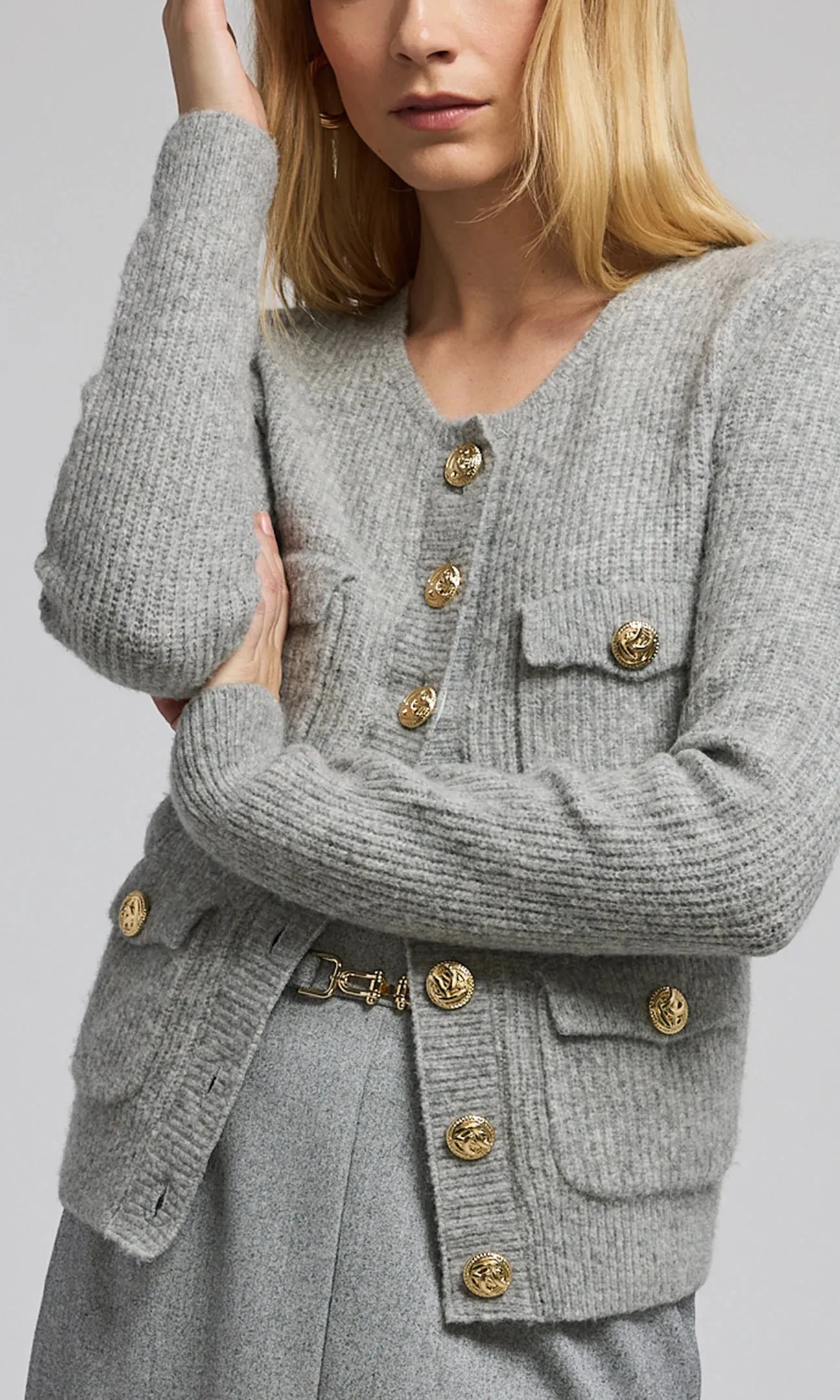 Generation Love Ellison Rib Cardigan Heather Grey