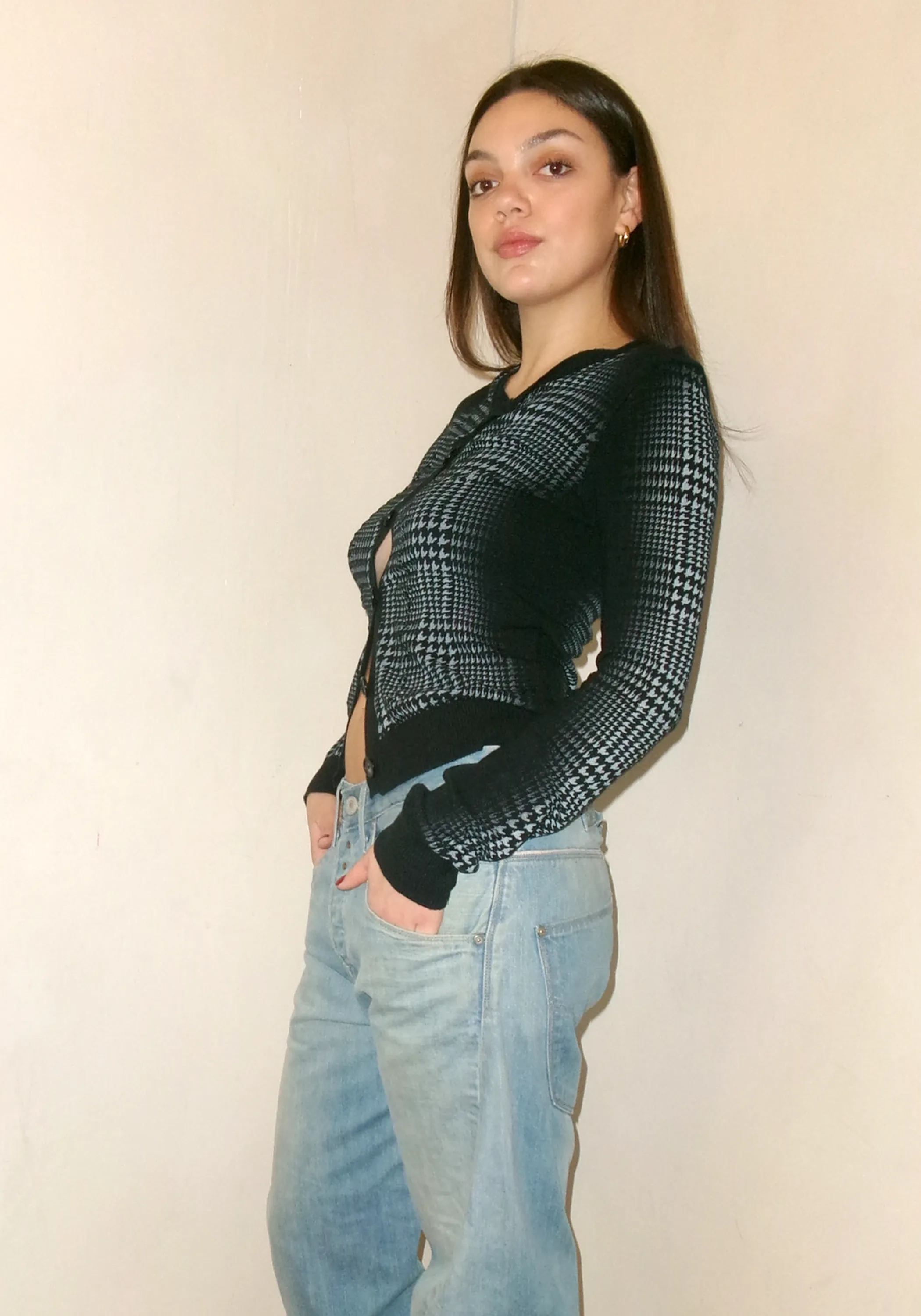 Gianfranco Ferre Houndstooth Navy Printed Cardigan